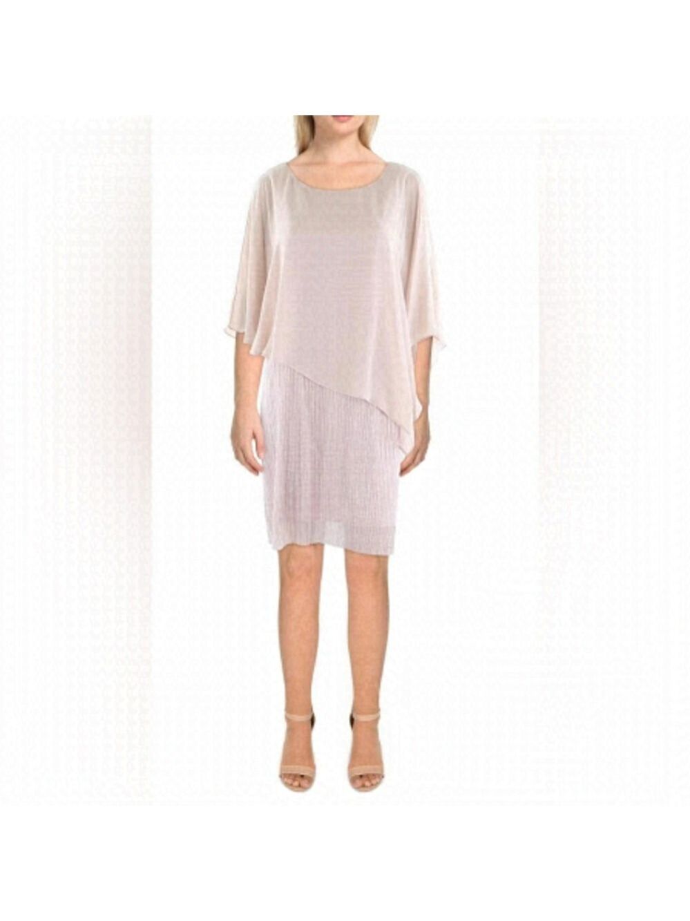 NWT Connected Apparel Pink Petite Sheath Chiffon Overlay Cocktail Dress